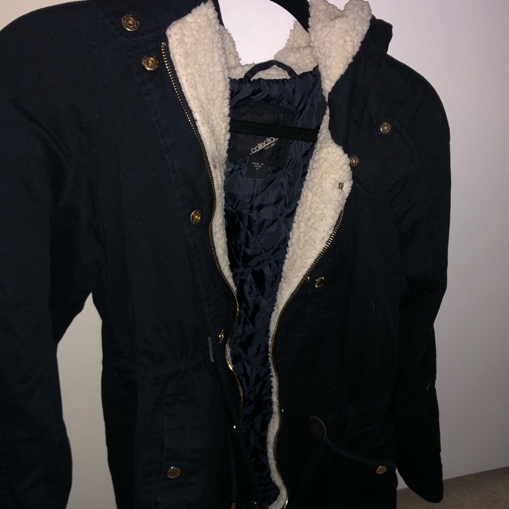 Navy utility jacket with fur
